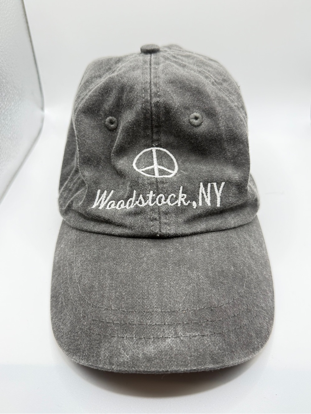 Woodstock, NY Peace Sign Baseball Cap - Distressed Gray